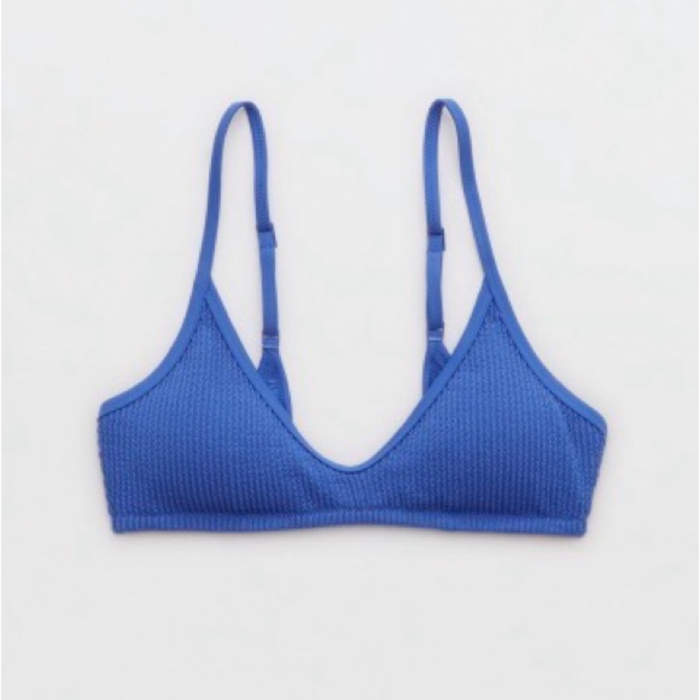 Aerie Crinkle Voop Binding Bikini Top in Classic Blue